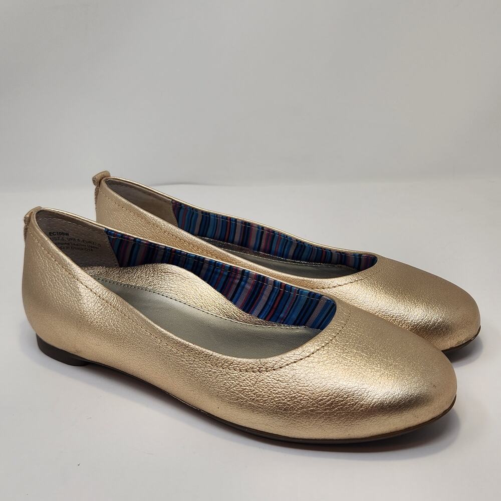 Aetrex Gold Pebbled Leather Ballet Flats Women Size 7.5 Slip On Orthotic Shoes